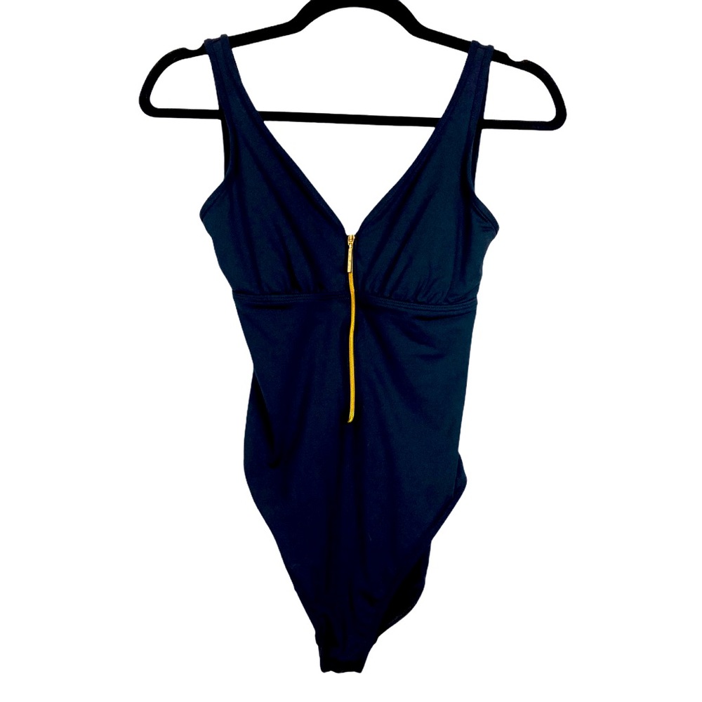 RALPH LAUREN Black w Gold Zipper Swimsuit, EUC, 6